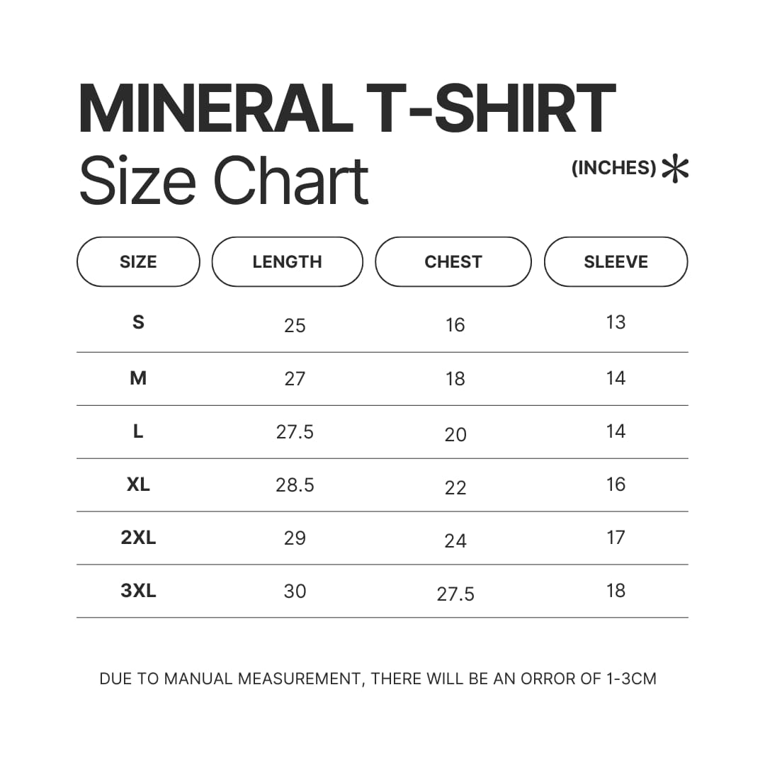 Mineral Wash T shirt Size Chart - Hellsing Ultimate Merch