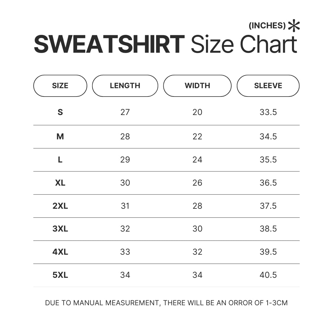Sweatshirt Size Chart - Hellsing Ultimate Merch