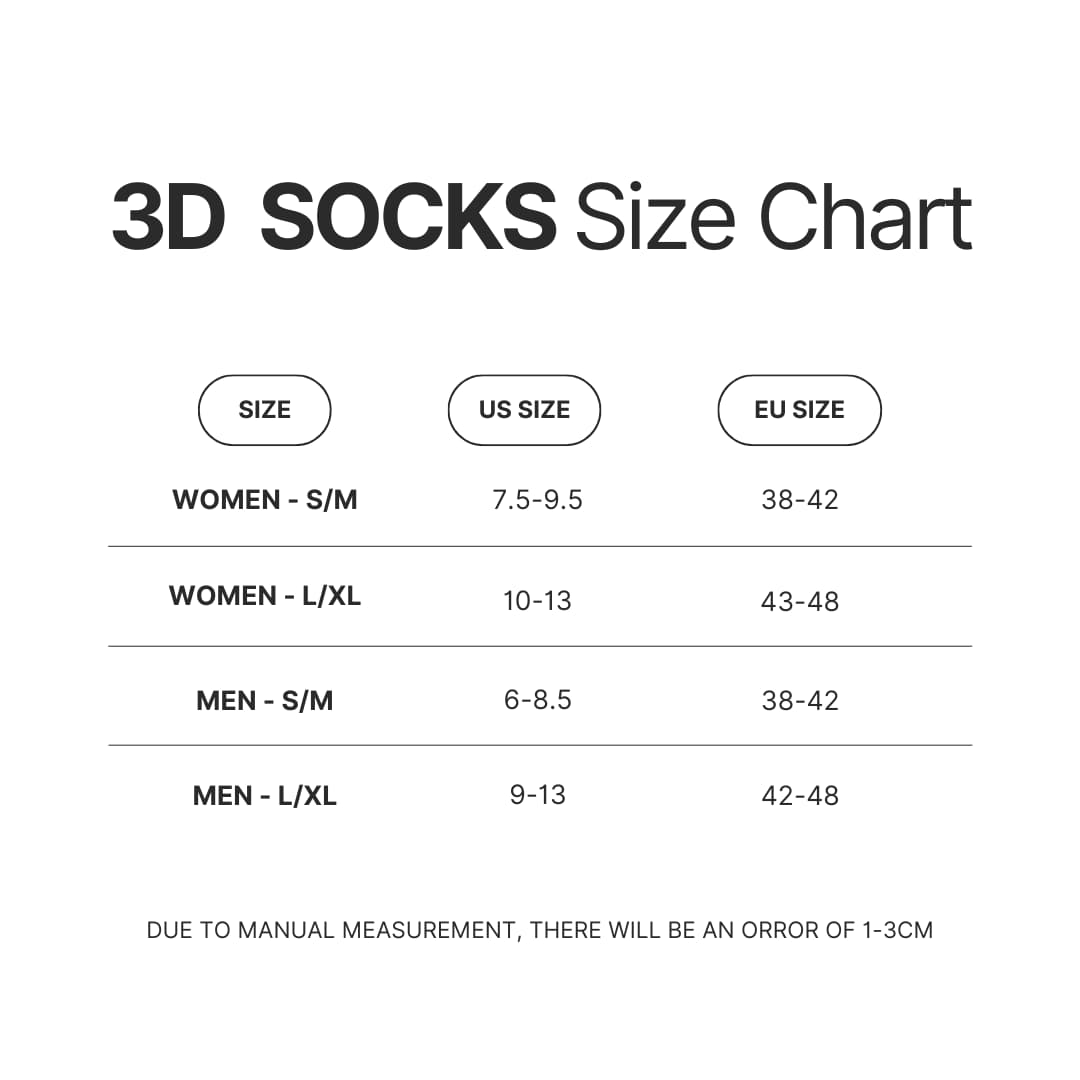 3D Socks Size Chart - Hellsing Ultimate Merch